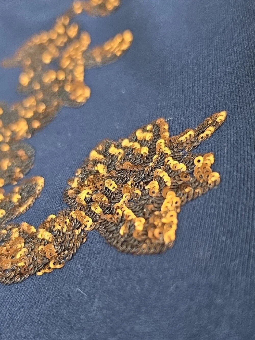 J.CREW | Navy Blue Metallic Copper Sequin Floral Boxy Cotton Sweatshirt | L